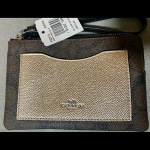 Coach Corner Zip Wristlet  BrownBlackPlatinum